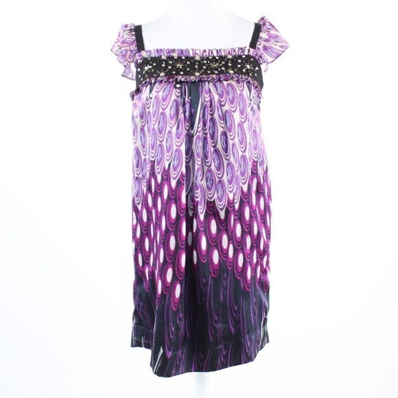 Purple black geometric  ECI  sleeve shift dress 4 - Picture 1 of 8